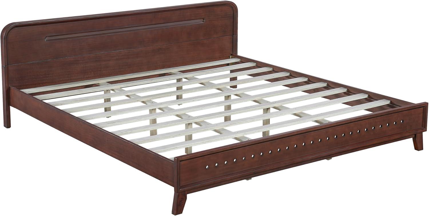 image:imageChristopher Knight Home Skyles King Size Bed King Size Platform Bed Pind Wood Headboard and Footboard Wooden Headboard No Box Spring Needed Slats Panel Support Rustic Openwork Design NaturalWalnut