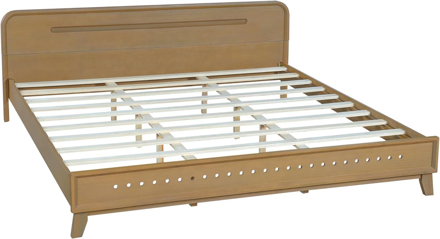 image:imageChristopher Knight Home Skyles King Size Bed King Size Platform Bed Pind Wood Headboard and Footboard Wooden Headboard No Box Spring Needed Slats Panel Support Rustic Openwork Design NaturalNatural