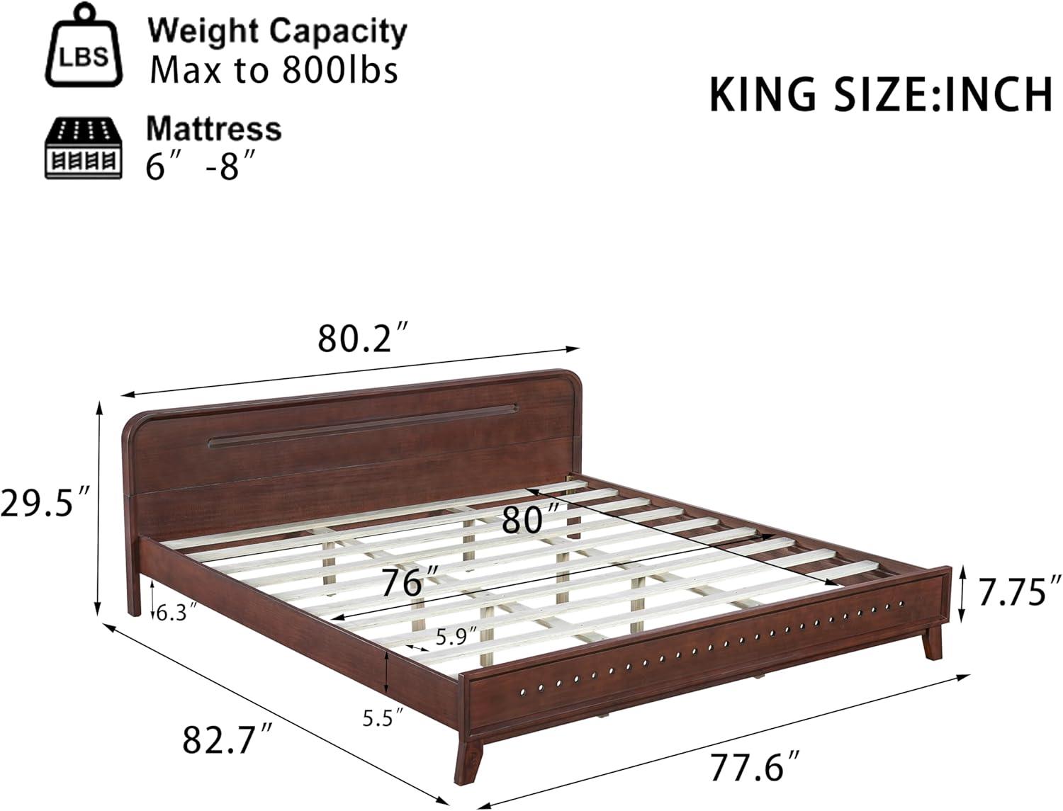 image:imageChristopher Knight Home Skyles King Size Bed King Size Platform Bed Pind Wood Headboard and Footboard Wooden Headboard No Box Spring Needed Slats Panel Support Rustic Openwork Design NaturalWalnut