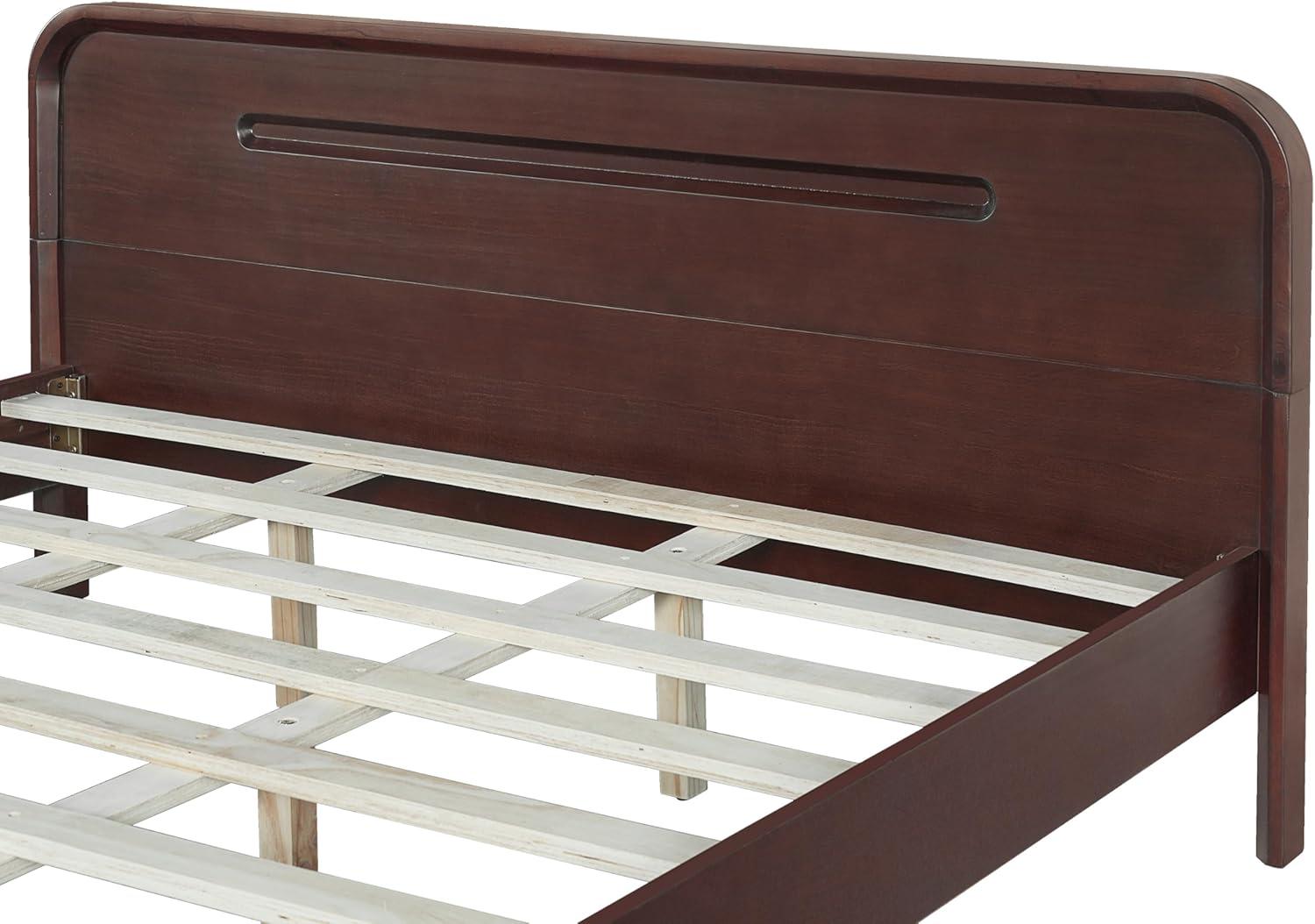 image:imageChristopher Knight Home Skyles King Size Bed King Size Platform Bed Pind Wood Headboard and Footboard Wooden Headboard No Box Spring Needed Slats Panel Support Rustic Openwork Design NaturalWalnut