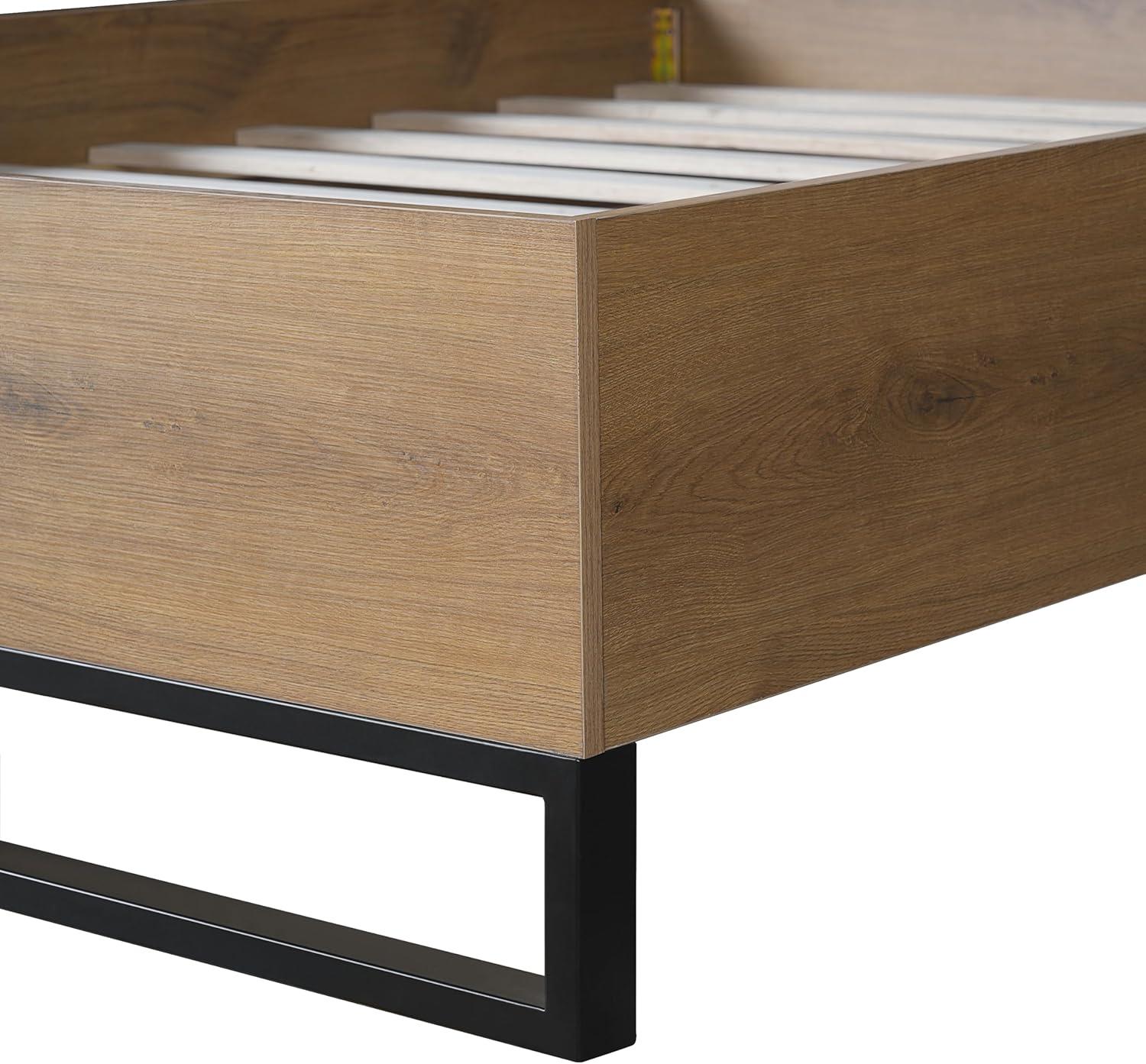image:imageChristopher Knight Home Skyles Wood King Size Bed MDF King Size Headboard Platform Bed MDF Headboard and Footboard Wood and Iron Frame Slat Panel Support Easy Assembly 650lbs NaturalBlackQueen