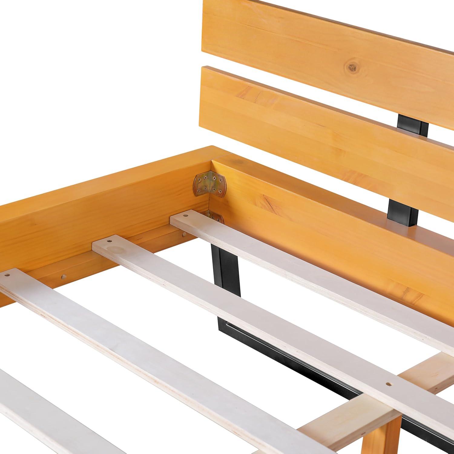 image:imageChristopher Knight Home Skyles Wood Queen Size Bed Slat Panel Queen Size Headboard Pine Wood Platform Bed Open Back Headboard Iron Legs No Box Spring Needed Easy Assembly 650lbs NaturalBlackKing