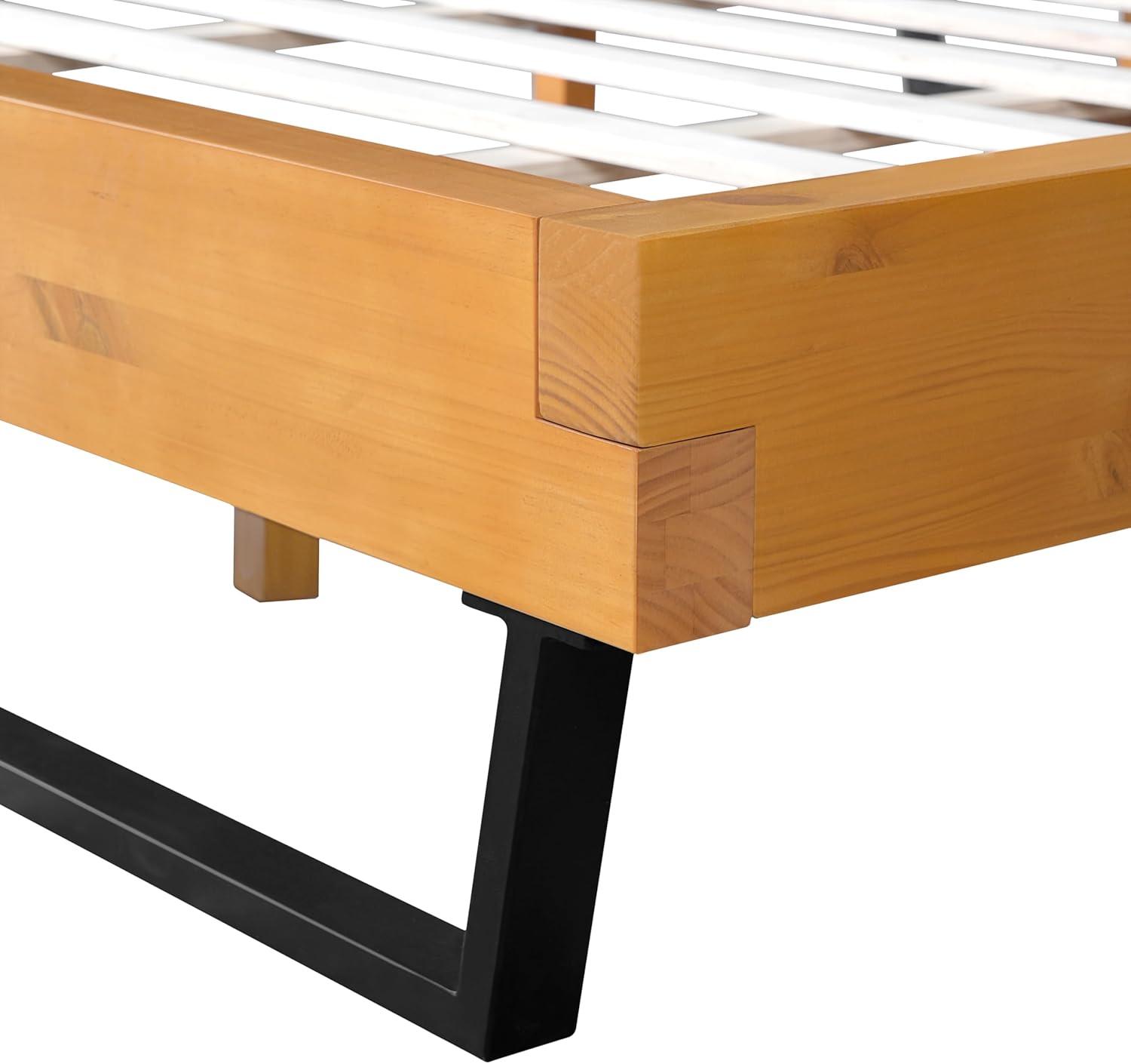 image:imageChristopher Knight Home Skyles Wood Queen Size Bed Slat Panel Queen Size Headboard Pine Wood Platform Bed Open Back Headboard Iron Legs No Box Spring Needed Easy Assembly 650lbs NaturalBlackKing