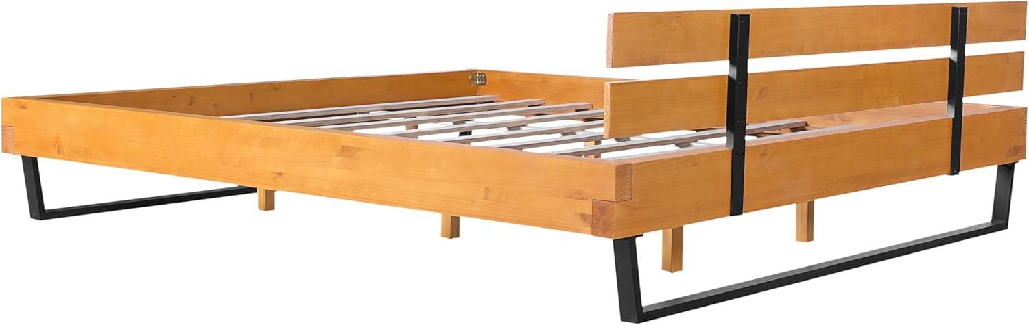 image:imageChristopher Knight Home Skyles Wood Queen Size Bed Slat Panel Queen Size Headboard Pine Wood Platform Bed Open Back Headboard Iron Legs No Box Spring Needed Easy Assembly 650lbs NaturalBlackKing