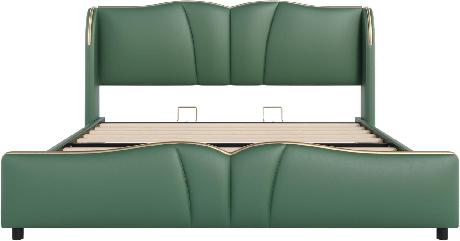 image:imageChristopher Knight Home Svanta King Size Upholstered Bed Frame Modern Faux Leather Bed Frame with Wingback Headboard Upholstered Platform Bed with Wavy Footboard No Spring Box Needed Antique BlueDark Green