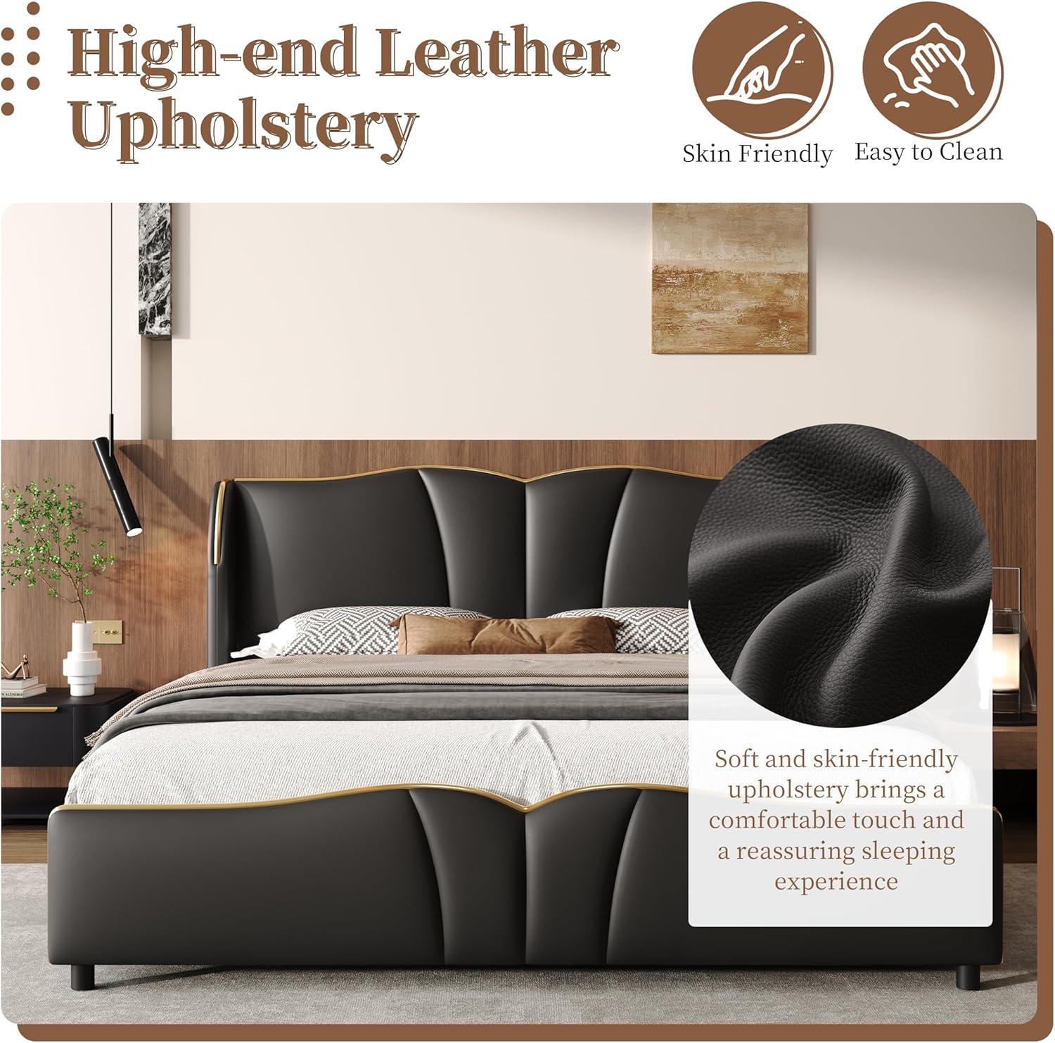 image:imageChristopher Knight Home Svanta King Size Upholstered Bed Frame Modern Faux Leather Bed Frame with Wingback Headboard Upholstered Platform Bed with Wavy Footboard No Spring Box Needed Antique BlueBlack