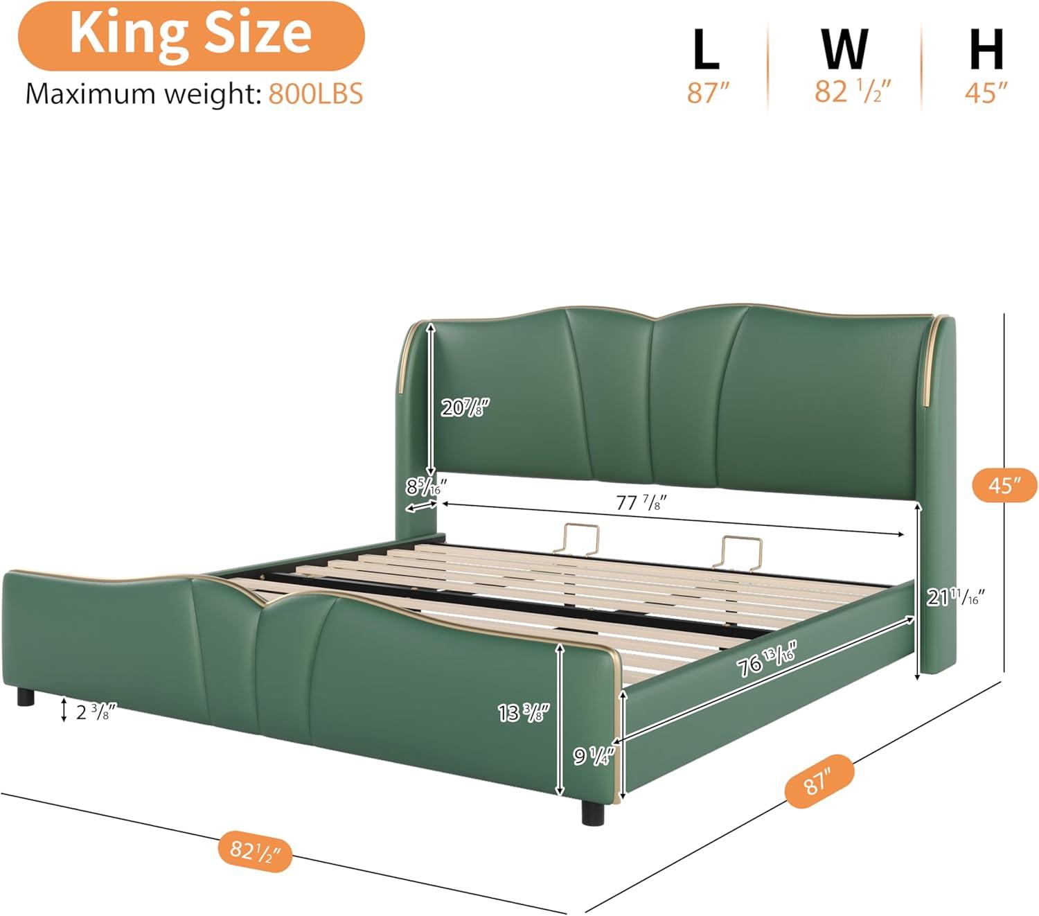 image:imageChristopher Knight Home Svanta King Size Upholstered Bed Frame Modern Faux Leather Bed Frame with Wingback Headboard Upholstered Platform Bed with Wavy Footboard No Spring Box Needed Antique BlueDark Green