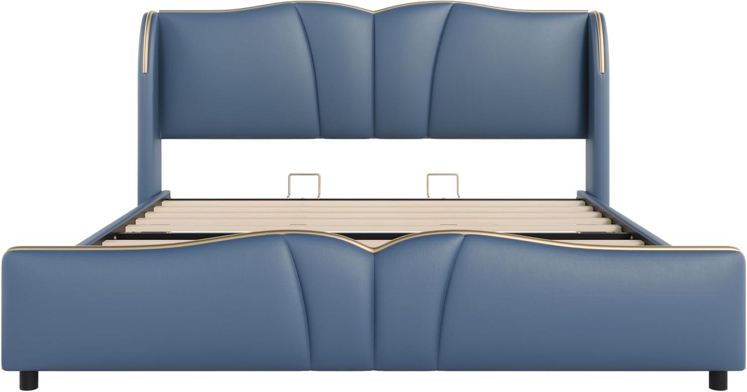 image:imageChristopher Knight Home Svanta King Size Upholstered Bed Frame Modern Faux Leather Bed Frame with Wingback Headboard Upholstered Platform Bed with Wavy Footboard No Spring Box Needed Antique BlueAntique Blue