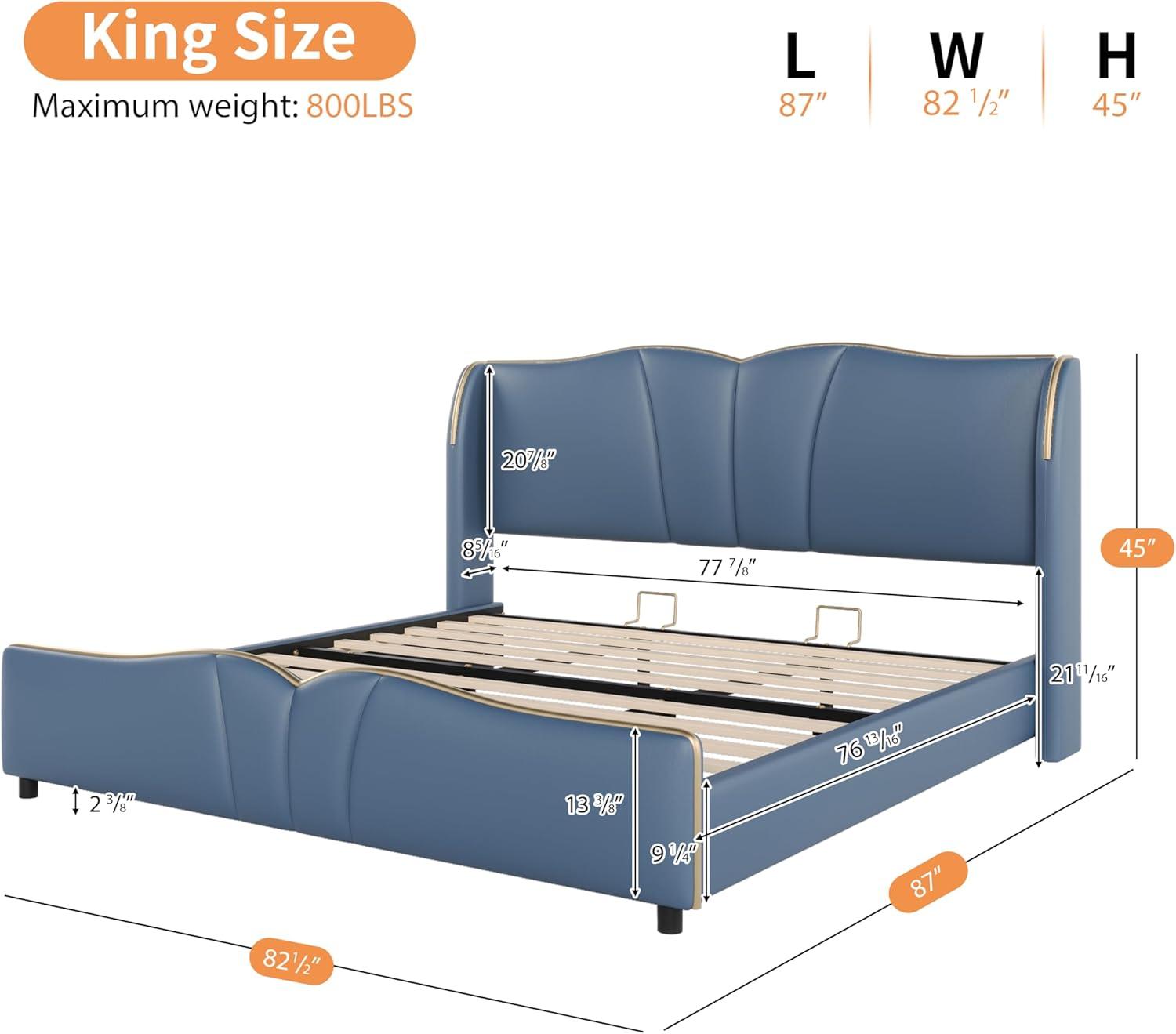 image:imageChristopher Knight Home Svanta King Size Upholstered Bed Frame Modern Faux Leather Bed Frame with Wingback Headboard Upholstered Platform Bed with Wavy Footboard No Spring Box Needed Antique BlueAntique Blue