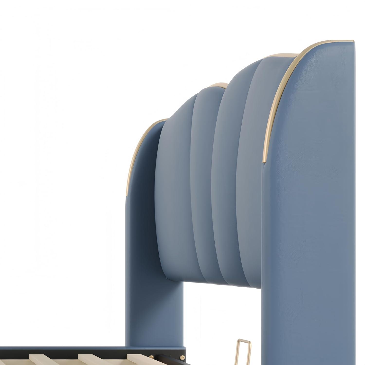image:imageChristopher Knight Home Svanta King Size Upholstered Bed Frame Modern Faux Leather Bed Frame with Wingback Headboard Upholstered Platform Bed with Wavy Footboard No Spring Box Needed Antique BlueAntique Blue