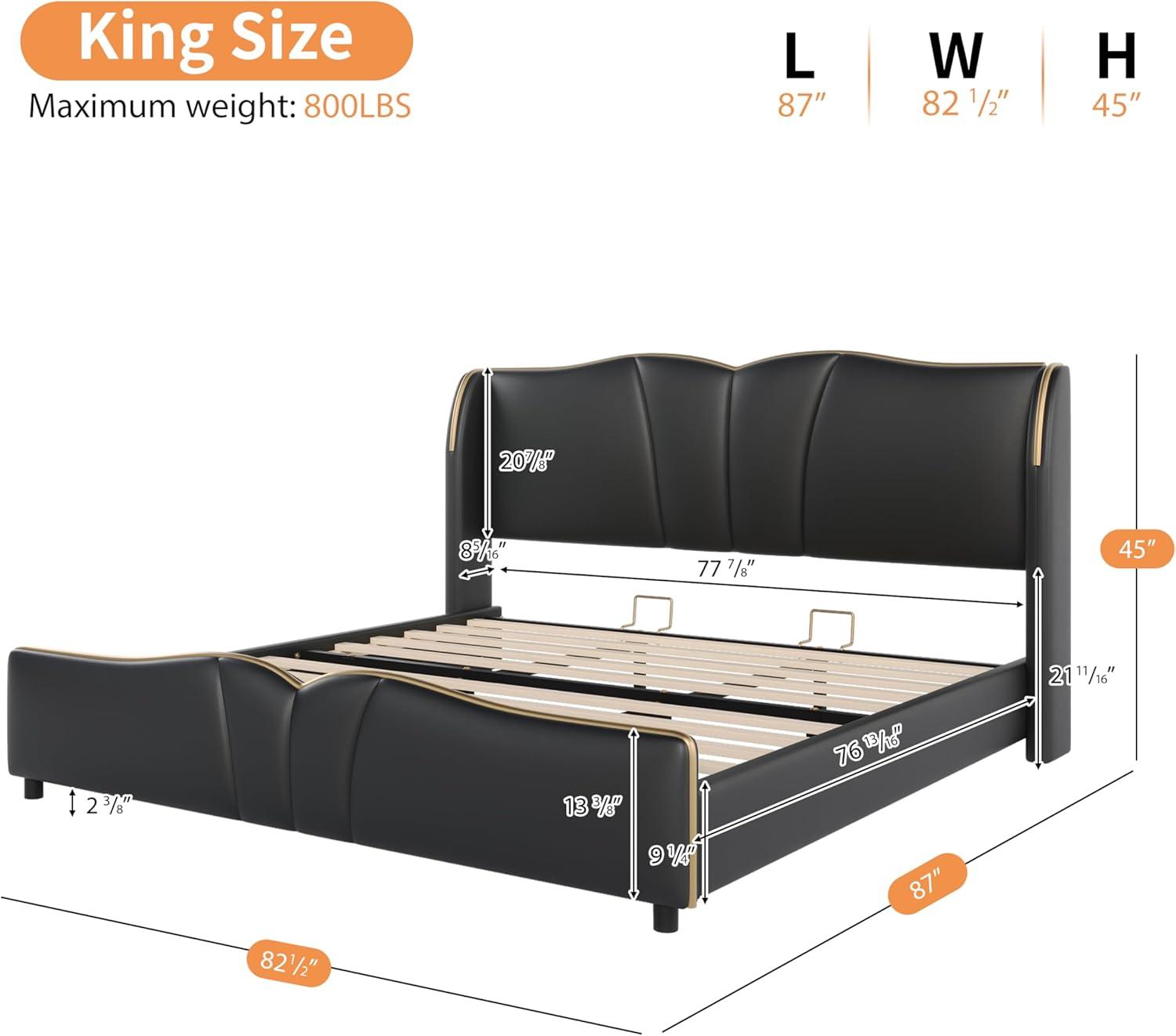 image:imageChristopher Knight Home Svanta King Size Upholstered Bed Frame Modern Faux Leather Bed Frame with Wingback Headboard Upholstered Platform Bed with Wavy Footboard No Spring Box Needed Antique BlueBlack