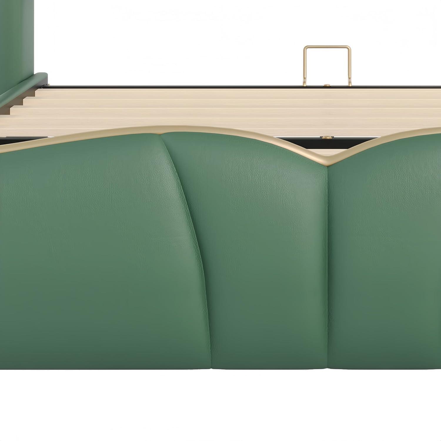 image:imageChristopher Knight Home Svanta King Size Upholstered Bed Frame Modern Faux Leather Bed Frame with Wingback Headboard Upholstered Platform Bed with Wavy Footboard No Spring Box Needed Antique BlueDark Green
