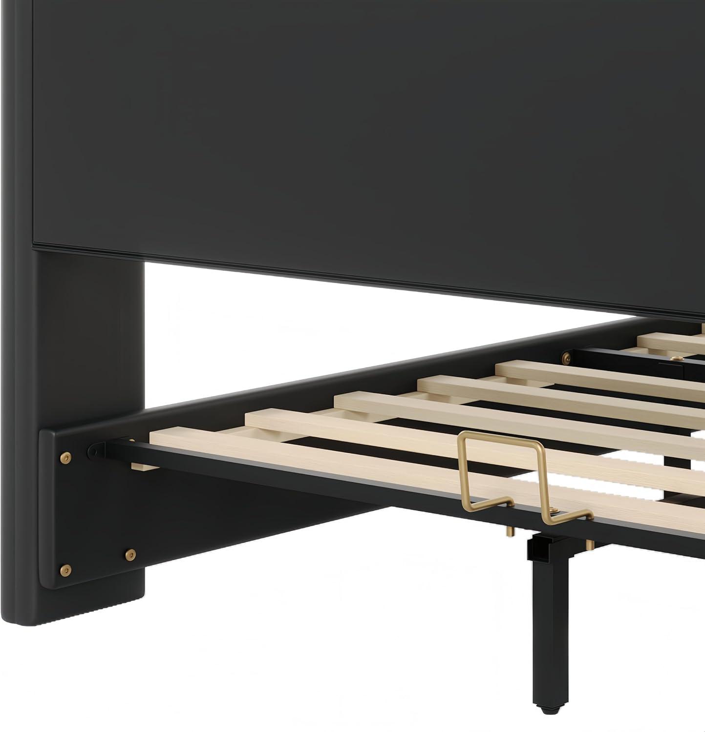 image:imageChristopher Knight Home Svanta King Size Upholstered Bed Frame Modern Faux Leather Bed Frame with Wingback Headboard Upholstered Platform Bed with Wavy Footboard No Spring Box Needed Antique BlueBlack