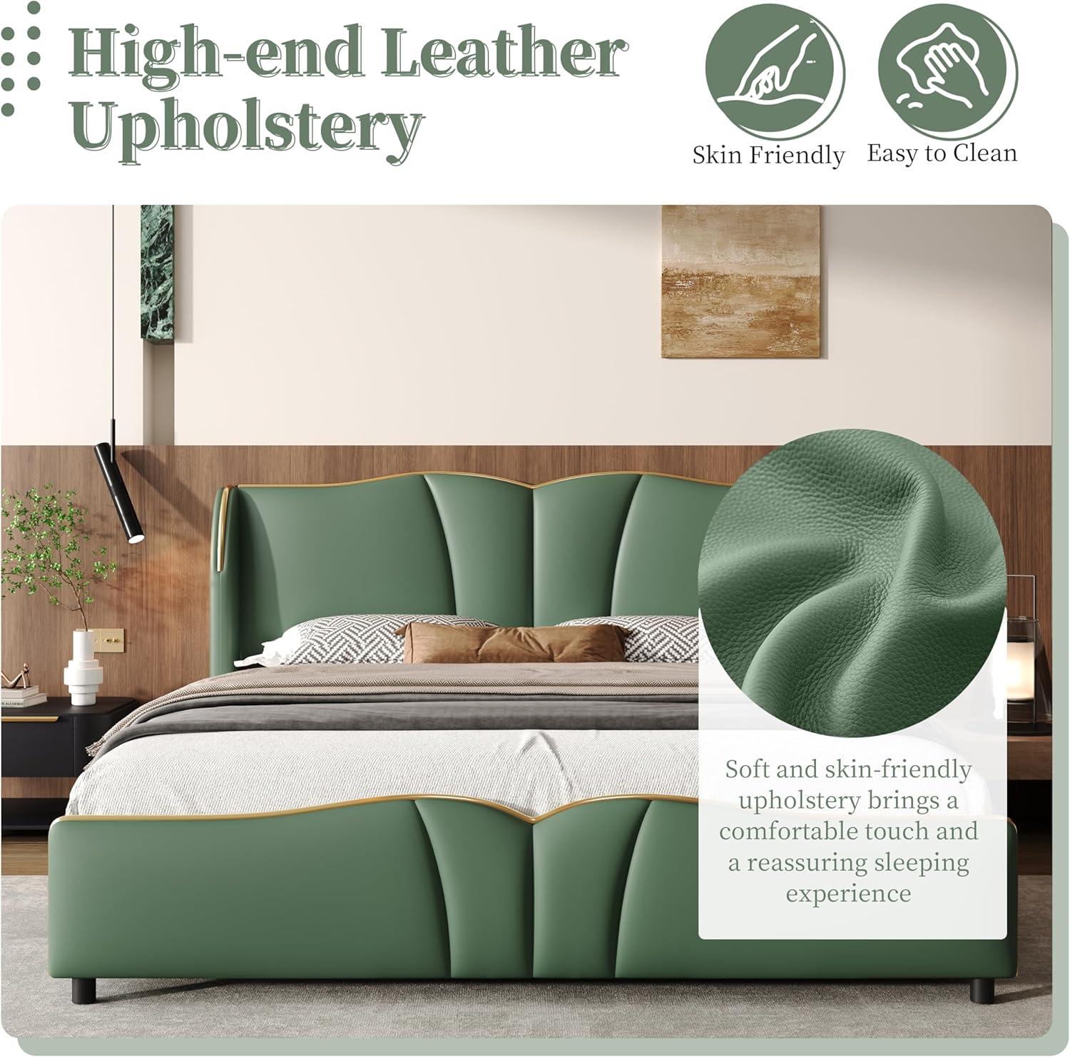 image:imageChristopher Knight Home Svanta King Size Upholstered Bed Frame Modern Faux Leather Bed Frame with Wingback Headboard Upholstered Platform Bed with Wavy Footboard No Spring Box Needed Antique BlueDark Green