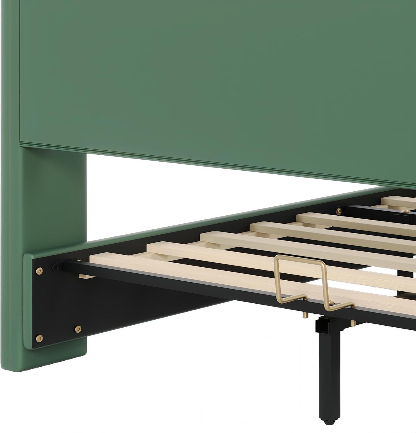 image:imageChristopher Knight Home Svanta King Size Upholstered Bed Frame Modern Faux Leather Bed Frame with Wingback Headboard Upholstered Platform Bed with Wavy Footboard No Spring Box Needed Antique BlueDark Green