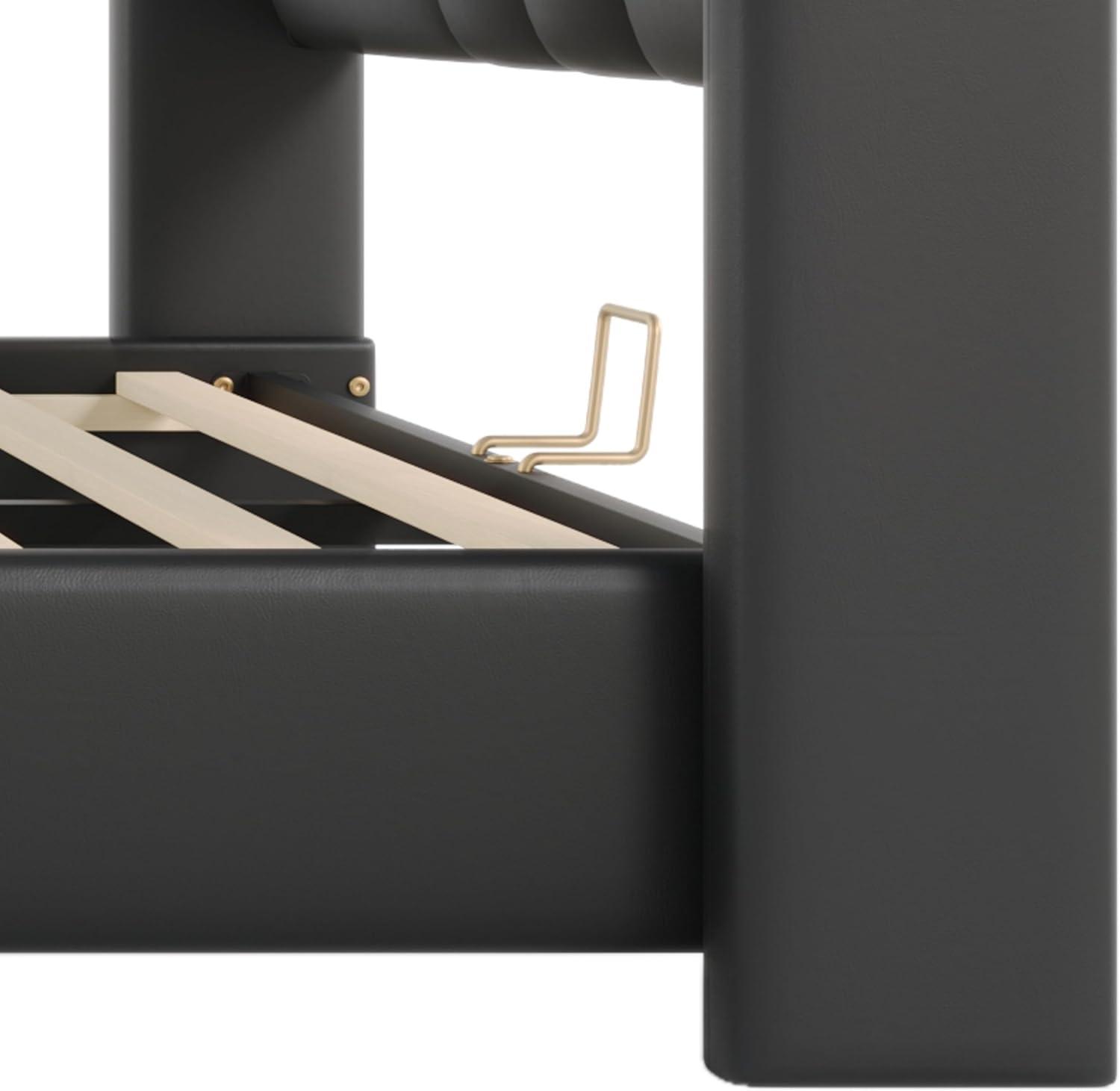 image:imageChristopher Knight Home Svanta King Size Upholstered Bed Frame Modern Faux Leather Bed Frame with Wingback Headboard Upholstered Platform Bed with Wavy Footboard No Spring Box Needed Antique BlueBlack