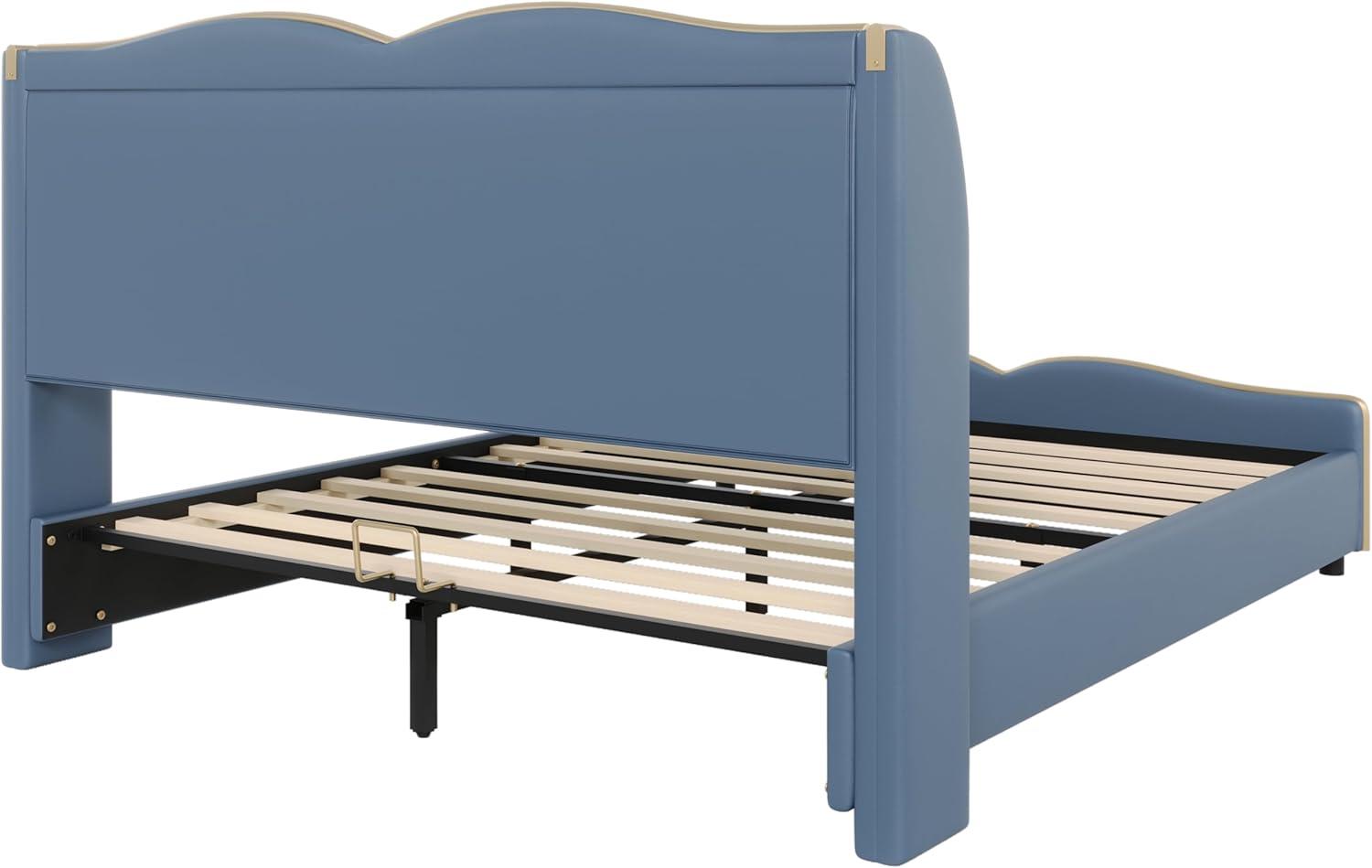 image:imageChristopher Knight Home Svanta King Size Upholstered Bed Frame Modern Faux Leather Bed Frame with Wingback Headboard Upholstered Platform Bed with Wavy Footboard No Spring Box Needed Antique BlueAntique Blue