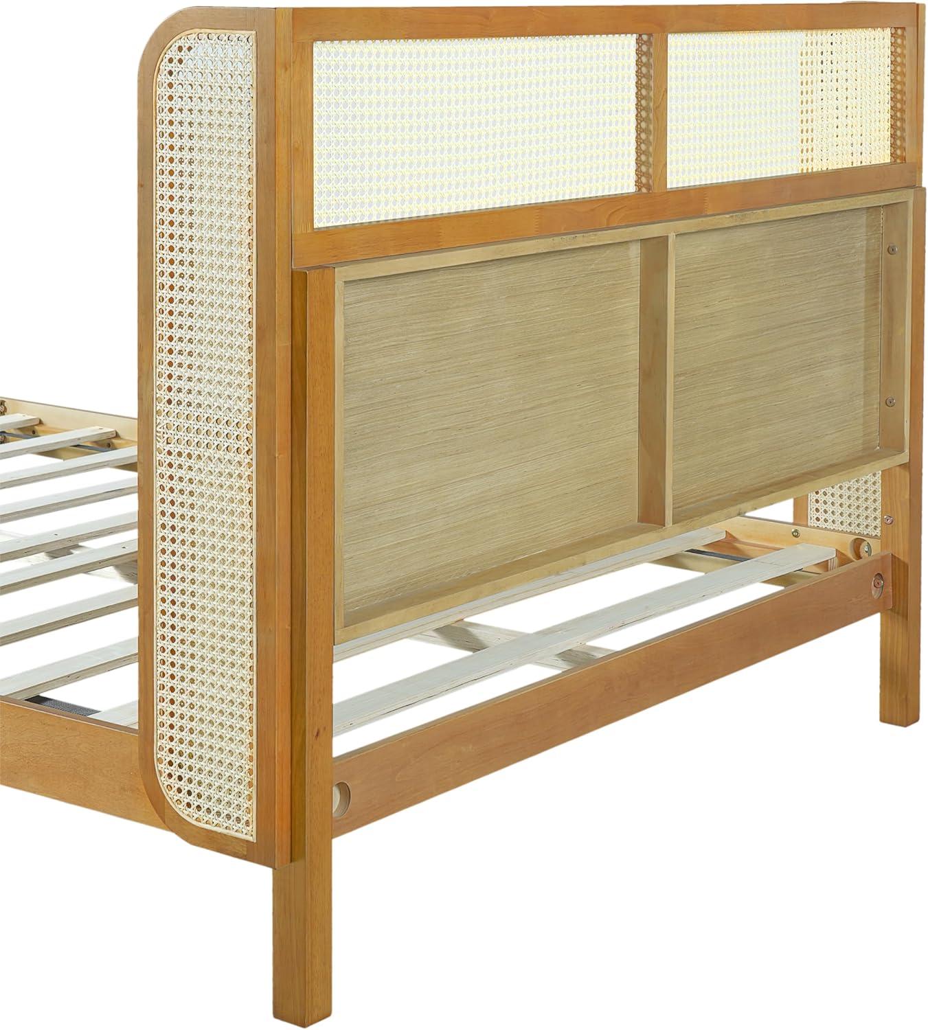 image:imageChristopher Knight Home Tamken Mid Century Modern Queen Bed Frame with Headboard Rubber Wood Platform Bed Frame Solid and Stable Bedframe Slats Panel Support No Box Spring Needed NaturalQueen Size