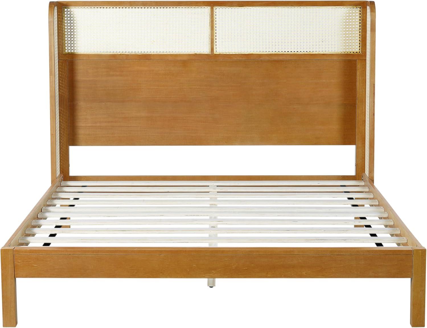 image:imageChristopher Knight Home Tamken Mid Century Modern Queen Bed Frame with Headboard Rubber Wood Platform Bed Frame Solid and Stable Bedframe Slats Panel Support No Box Spring Needed NaturalQueen Size