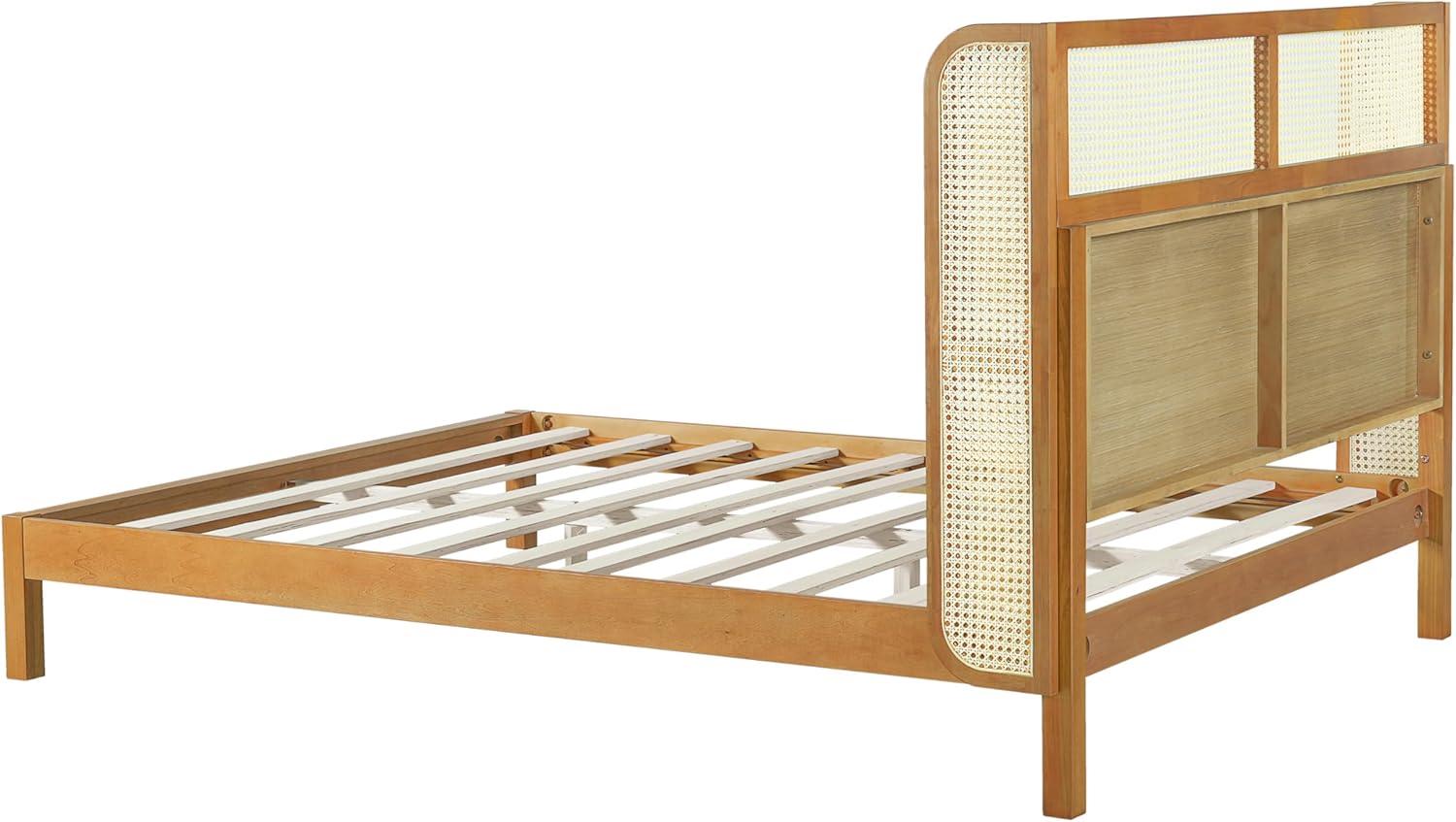 image:imageChristopher Knight Home Tamken Mid Century Modern Queen Bed Frame with Headboard Rubber Wood Platform Bed Frame Solid and Stable Bedframe Slats Panel Support No Box Spring Needed NaturalQueen Size