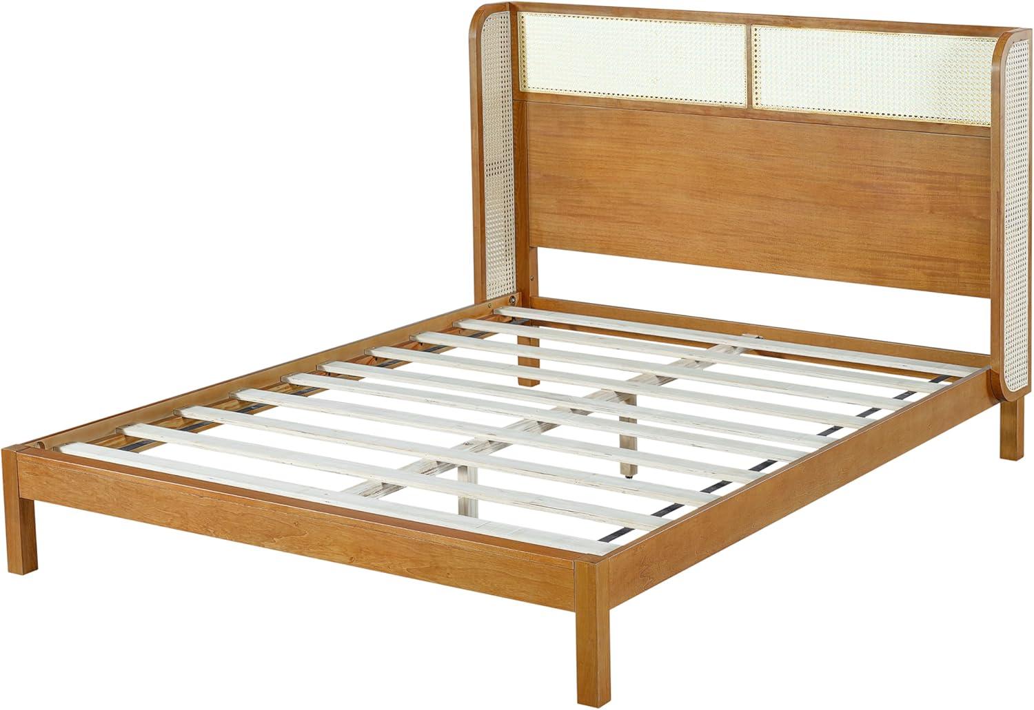 image:imageChristopher Knight Home Tamken Mid Century Modern Queen Bed Frame with Headboard Rubber Wood Platform Bed Frame Solid and Stable Bedframe Slats Panel Support No Box Spring Needed NaturalQueen Size