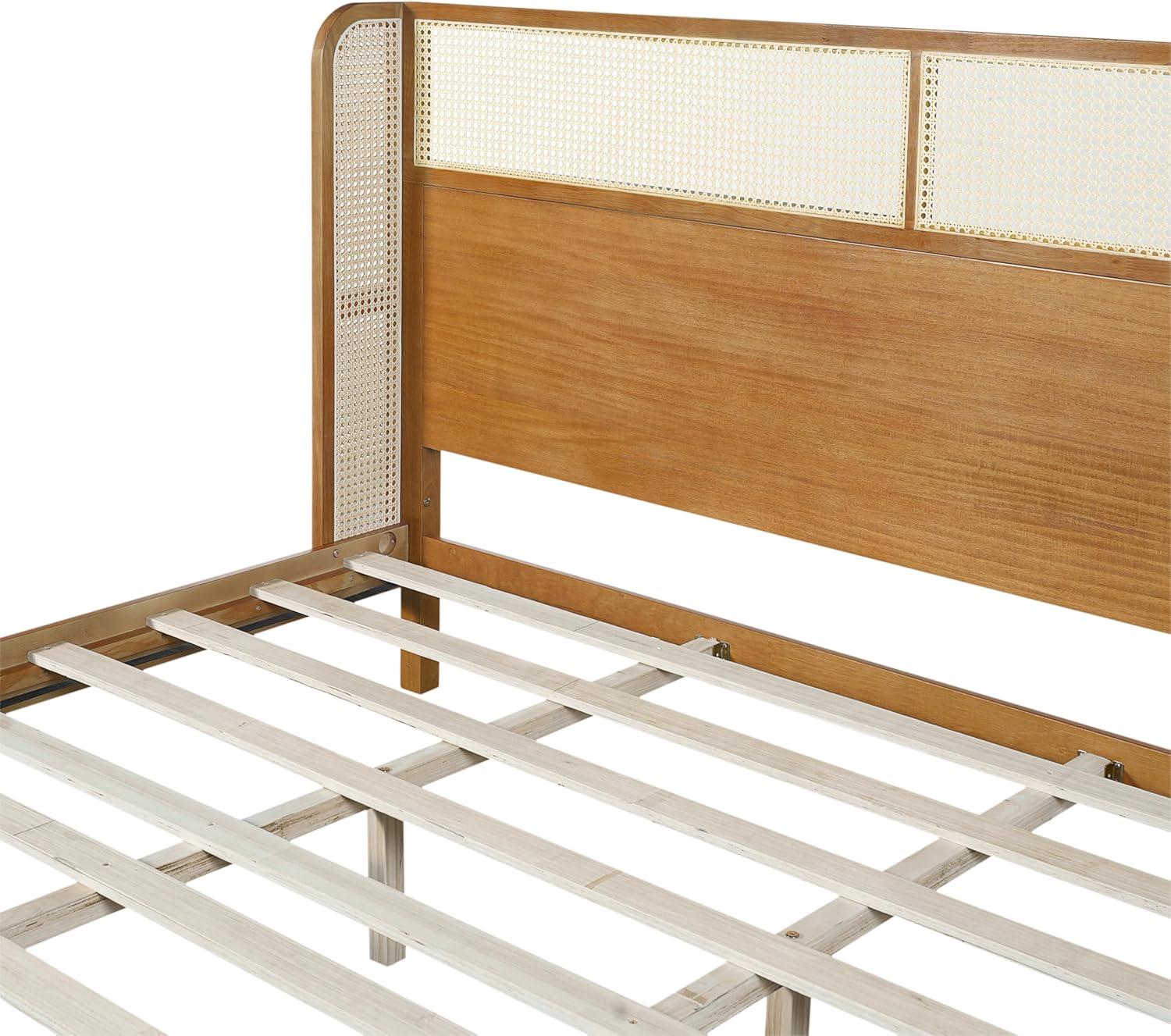 image:imageChristopher Knight Home Tamken Mid Century Modern Queen Bed Frame with Headboard Rubber Wood Platform Bed Frame Solid and Stable Bedframe Slats Panel Support No Box Spring Needed NaturalKing Size