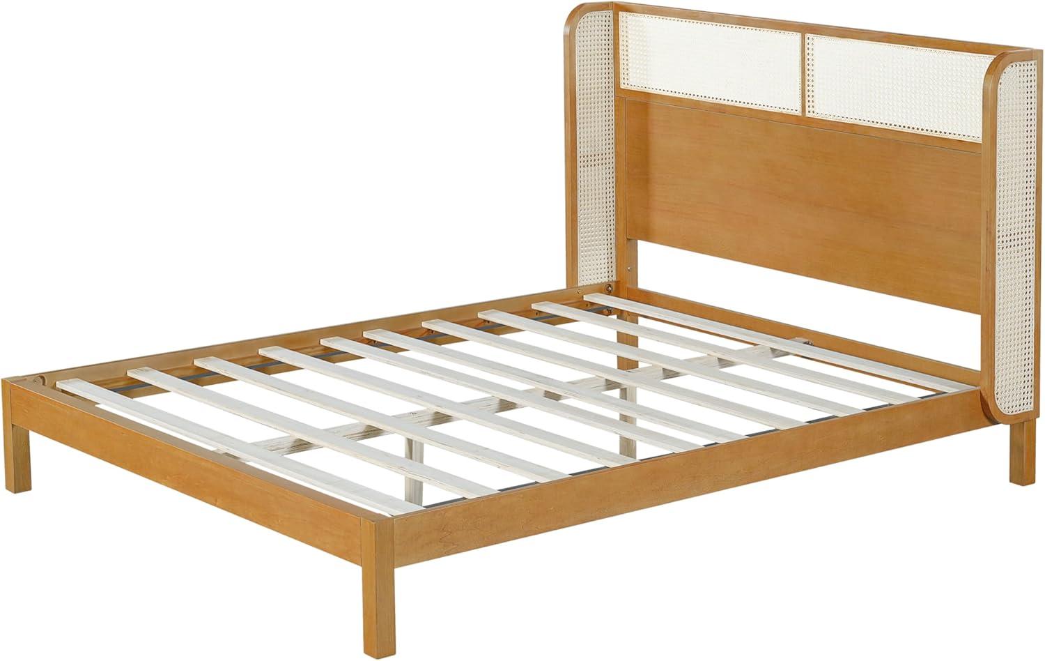image:imageChristopher Knight Home Tamken Mid Century Modern Queen Bed Frame with Headboard Rubber Wood Platform Bed Frame Solid and Stable Bedframe Slats Panel Support No Box Spring Needed NaturalQueen Size