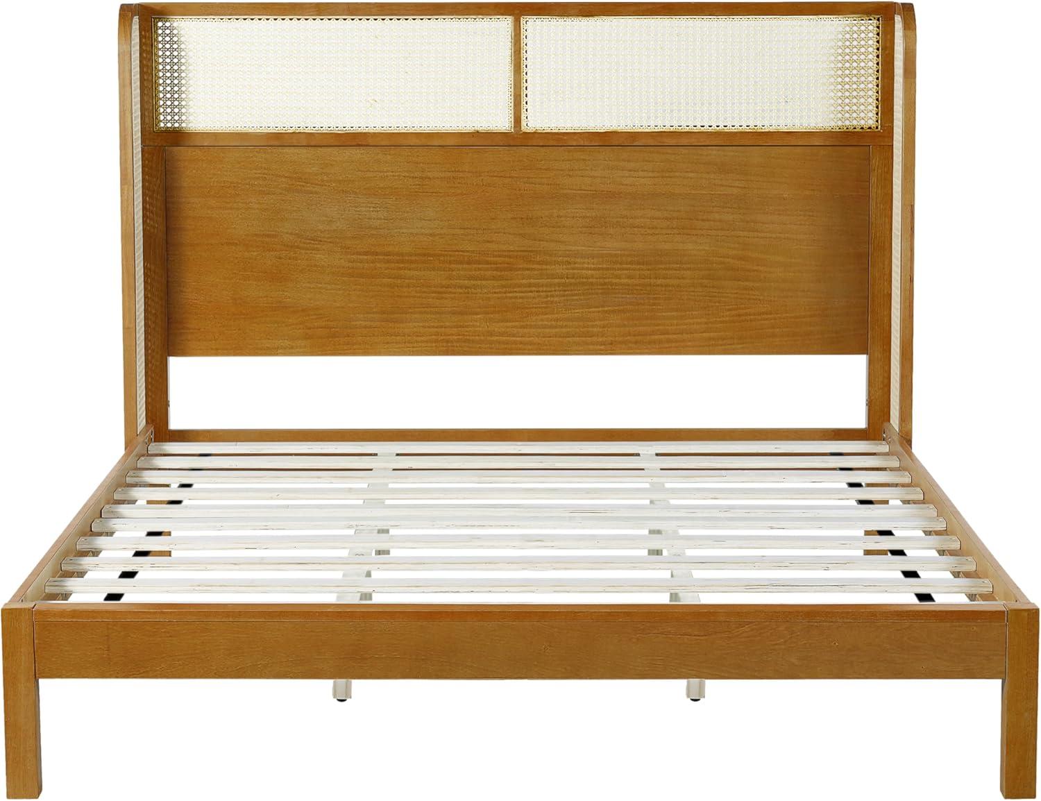 image:imageChristopher Knight Home Tamken Mid Century Modern Queen Bed Frame with Headboard Rubber Wood Platform Bed Frame Solid and Stable Bedframe Slats Panel Support No Box Spring Needed NaturalKing Size