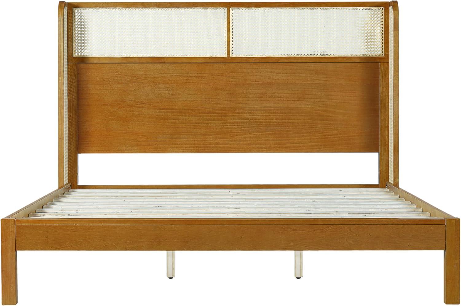 image:imageChristopher Knight Home Tamken Mid Century Modern Queen Bed Frame with Headboard Rubber Wood Platform Bed Frame Solid and Stable Bedframe Slats Panel Support No Box Spring Needed NaturalKing Size