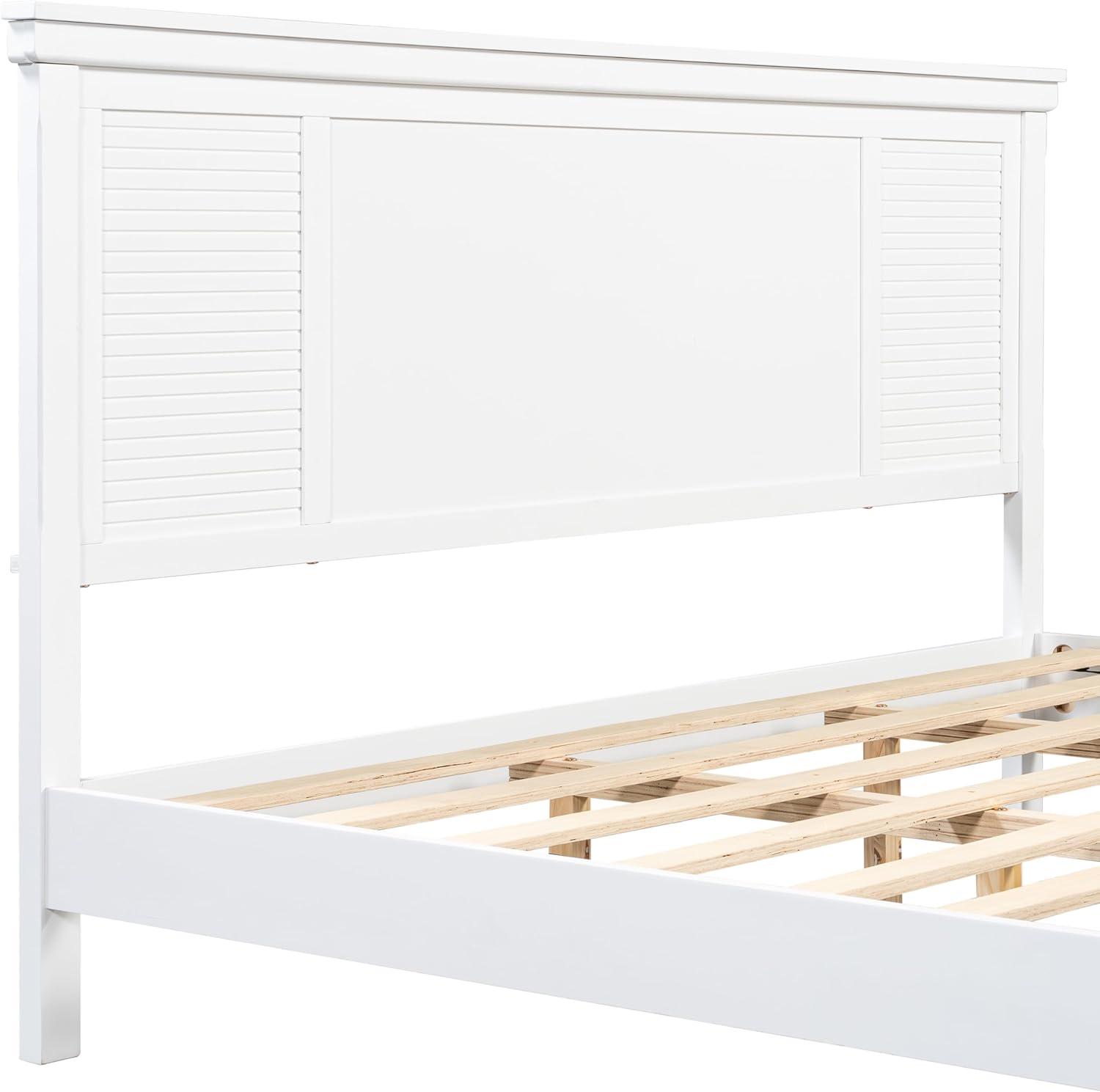 image:imageChristopher Knight Home Todie Modern Queen Size Bed Frame with Headboard Wooden Queen Size Platform Bed Frame Farmhouse Queen Size Bed Set No Box Spring Needed Easy Assembly WhiteKing US Standard