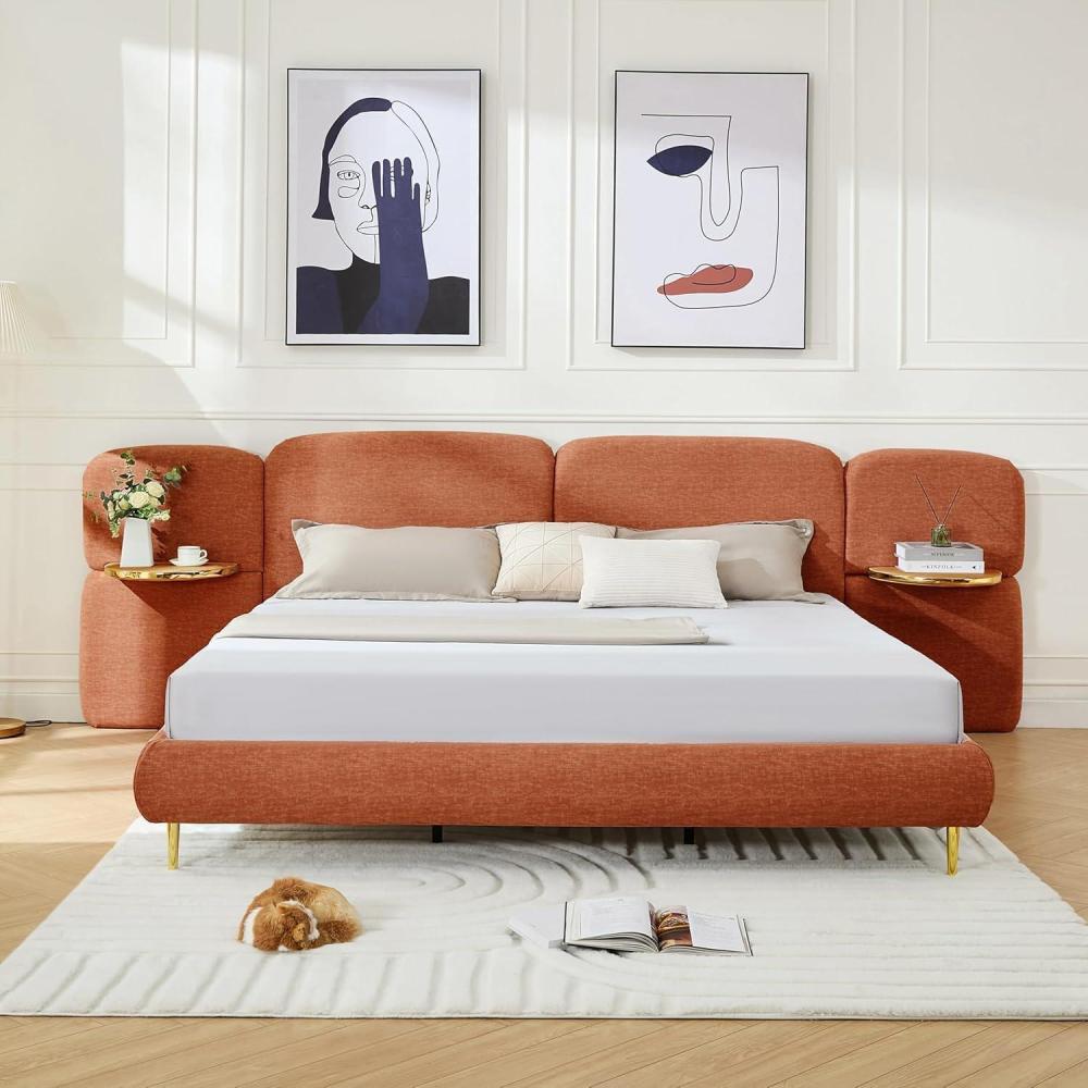image:imageChristopher Knight Home Joplin Modern King Size Platform Bed Frame with Fabric Upholstered Headboard Wooden King Size Bed Frame with Side Shelves No Box Spring Needed Easy Assembly OrangeOrange