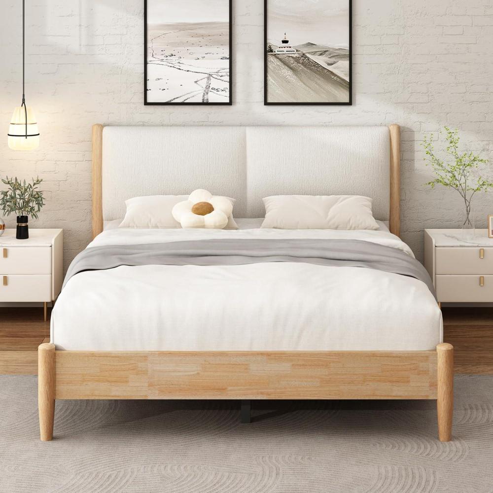 image:imageChristopher Knight Home Raven Modern Queen Size Bed Frame with Upholstered Headboard Natural Wood Queen Size Platform Bed Frame and Headboard No Box Spring Needed Easy Assembly WhiteNaturalQueen US Standard