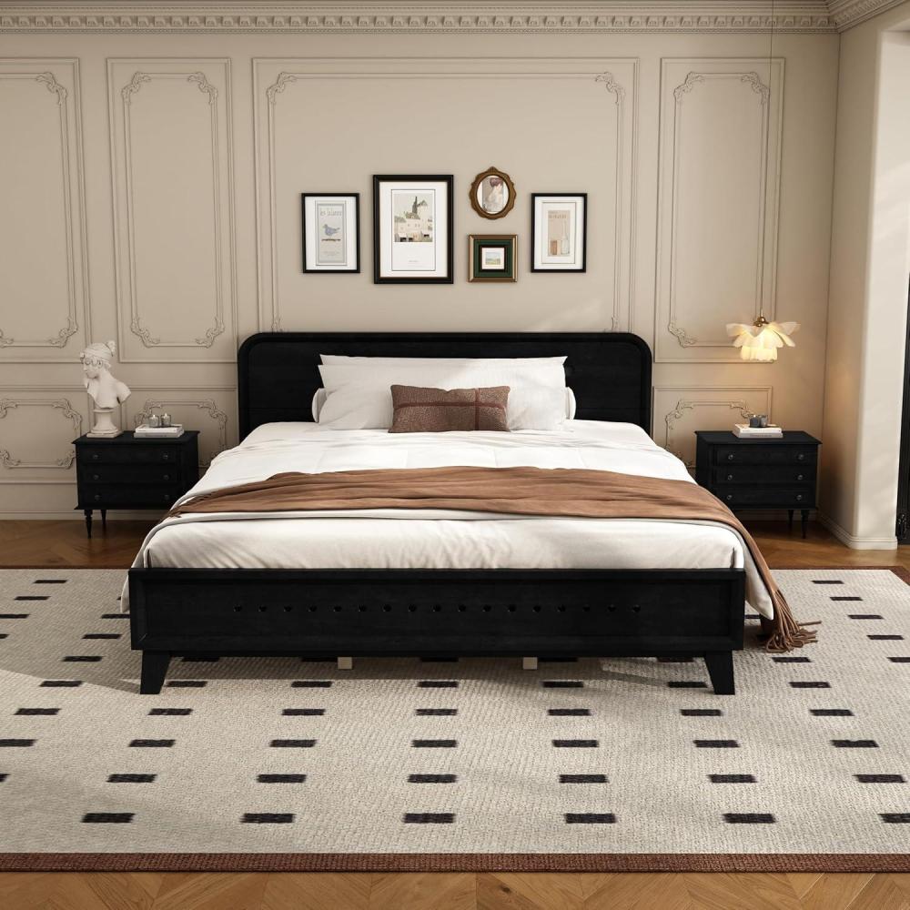 image:imageChristopher Knight Home Skyles King Size Bed King Size Platform Bed Pind Wood Headboard and Footboard Wooden Headboard No Box Spring Needed Slats Panel Support Rustic Openwork Design NaturalBlack