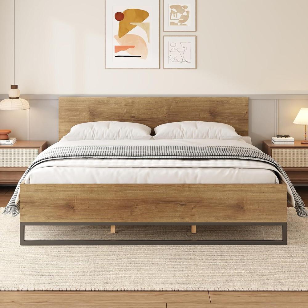 image:imageChristopher Knight Home Skyles Wood King Size Bed MDF King Size Headboard Platform Bed MDF Headboard and Footboard Wood and Iron Frame Slat Panel Support Easy Assembly 650lbs NaturalBlackKing