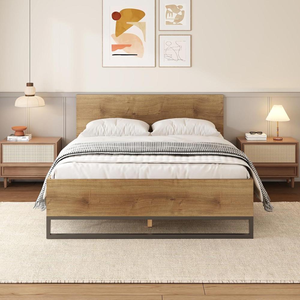image:imageChristopher Knight Home Skyles Wood King Size Bed MDF King Size Headboard Platform Bed MDF Headboard and Footboard Wood and Iron Frame Slat Panel Support Easy Assembly 650lbs NaturalBlackQueen