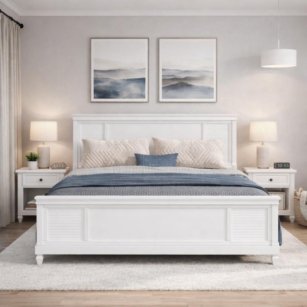 image:imageChristopher Knight Home Todie Modern Queen Size Bed Frame with Headboard Wooden Queen Size Platform Bed Frame Farmhouse Queen Size Bed Set No Box Spring Needed Easy Assembly WhiteKing US Standard