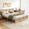 Christopher Knight Home Freda Boho Wooden Queen Bed Frame with Headboard, Rectangular Queen Size Bed Frame with Natural Rattan Adjustable Headboard, Platform Bed Frame, No Box Spring Needed, Brown