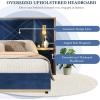 Christopher Knight Home Harley Upholstered King Size Bed Frame with LED Lights and Side Panels, Velvet Bed Frame King Size with Headboard, Wooden Slats, Easy Assembly, No Box Spring Needed, Beige(Blue)