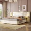 Christopher Knight Home Harley Upholstered King Size Bed Frame with LED Lights and Side Panels, Velvet Bed Frame King Size with Headboard, Wooden Slats, Easy Assembly, No Box Spring Needed, Beige(Beige)