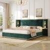 Christopher Knight Home Harley Upholstered King Size Bed Frame with LED Lights and Side Panels, Velvet Bed Frame King Size with Headboard, Wooden Slats, Easy Assembly, No Box Spring Needed, Beige(Green)