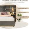 Christopher Knight Home Harley Upholstered King Size Bed Frame with LED Lights and Side Panels, Velvet Bed Frame King Size with Headboard, Wooden Slats, Easy Assembly, No Box Spring Needed, Beige(Grey)