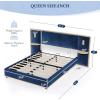 Christopher Knight Home Harley Upholstered King Size Bed Frame with LED Lights and Side Panels, Velvet Bed Frame King Size with Headboard, Wooden Slats, Easy Assembly, No Box Spring Needed, Beige(Blue)