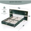 Christopher Knight Home Harley Upholstered King Size Bed Frame with LED Lights and Side Panels, Velvet Bed Frame King Size with Headboard, Wooden Slats, Easy Assembly, No Box Spring Needed, Beige(Green)