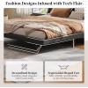 Christopher Knight Home Hudley Faux Leather Queen Size Bed Frame with Headboard, PU Queen Size Platform Bed Frame with Metal Leg, Noise-Free Wooden Slat Support, No Box Spring Needed, White(Black)
