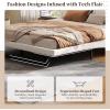 Christopher Knight Home Hudley Faux Leather Queen Size Bed Frame with Headboard, PU Queen Size Platform Bed Frame with Metal Leg, Noise-Free Wooden Slat Support, No Box Spring Needed, White(White)
