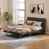 Christopher Knight Home Hudley Faux Leather Queen Size Bed Frame with Headboard, PU Queen Size Platform Bed Frame with Metal Leg, Noise-Free Wooden Slat Support, No Box Spring Needed, White(Black)