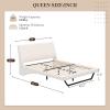 Christopher Knight Home Hudley Faux Leather Queen Size Bed Frame with Headboard, PU Queen Size Platform Bed Frame with Metal Leg, Noise-Free Wooden Slat Support, No Box Spring Needed, White(White)