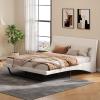 Christopher Knight Home Hudley Faux Leather Queen Size Bed Frame with Headboard, PU Queen Size Platform Bed Frame with Metal Leg, Noise-Free Wooden Slat Support, No Box Spring Needed, White(White)