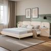 Christopher Knight Home Joplin Modern King Size Platform Bed Frame with Fabric Upholstered Headboard, Wooden King Size Bed Frame with Side Shelves, No Box Spring Needed, Easy Assembly, Orange(Beige)