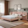 Christopher Knight Home Joplin Modern King Size Platform Bed Frame with Fabric Upholstered Headboard, Wooden King Size Bed Frame with Side Shelves, No Box Spring Needed, Easy Assembly, Orange(Pink)